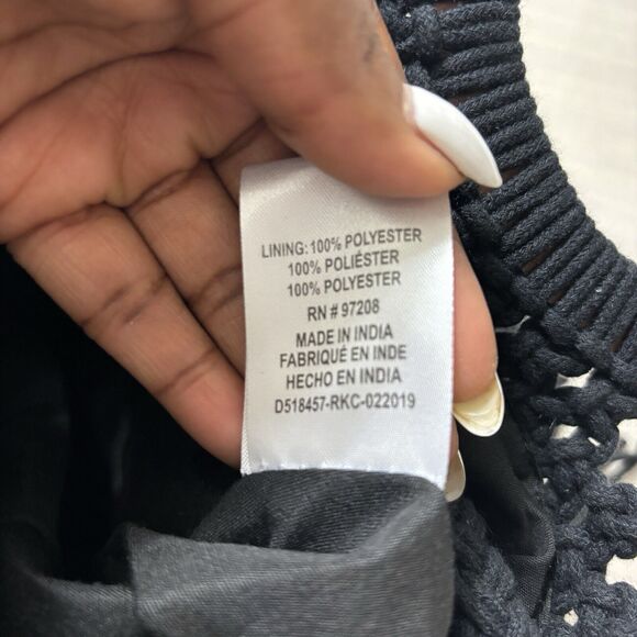 Danielle Nicole Macrame Crochet Boho Black Bag w/ Wood Handle & Crossbody Strap - Picture 6 of 13